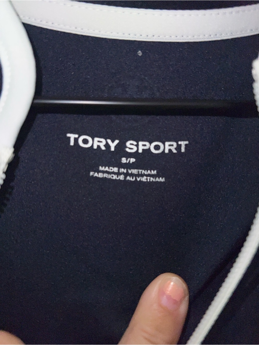 Tory Sport Navy Long-Sleeve Zip Mock Neck Top with White Trim - Picture 2 of 9